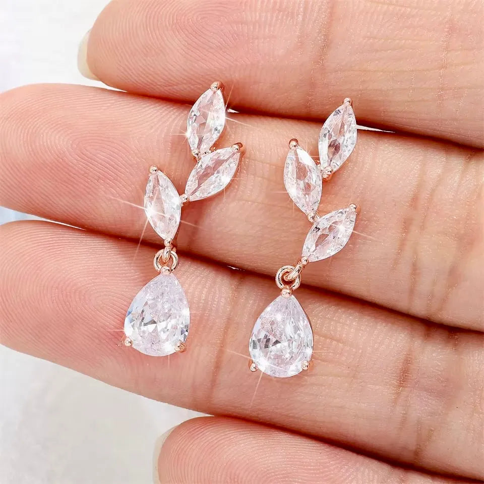 Wedding Jewelry - Cubic Zirconia Bridal Earrings - Available in Silver, Rose Gold and Yellow Gold
