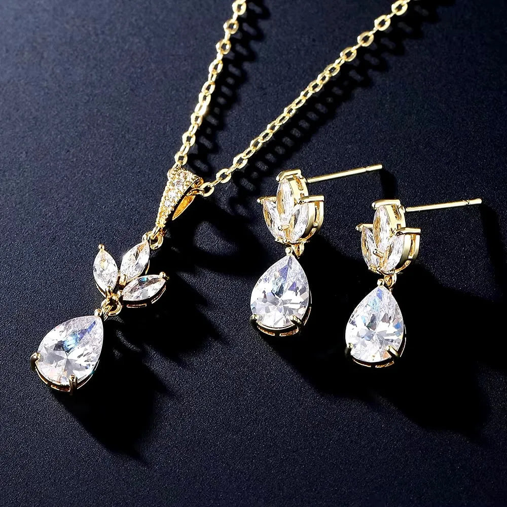 Delicate CZ Bridal Jewelry Set | Wedding Jewelry - Silver & Gold