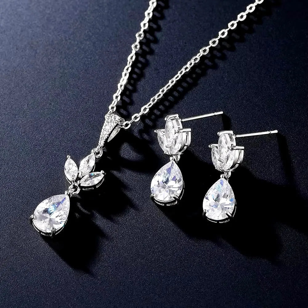 Delicate CZ Bridal Jewelry Set | Wedding Jewelry - Silver & Gold