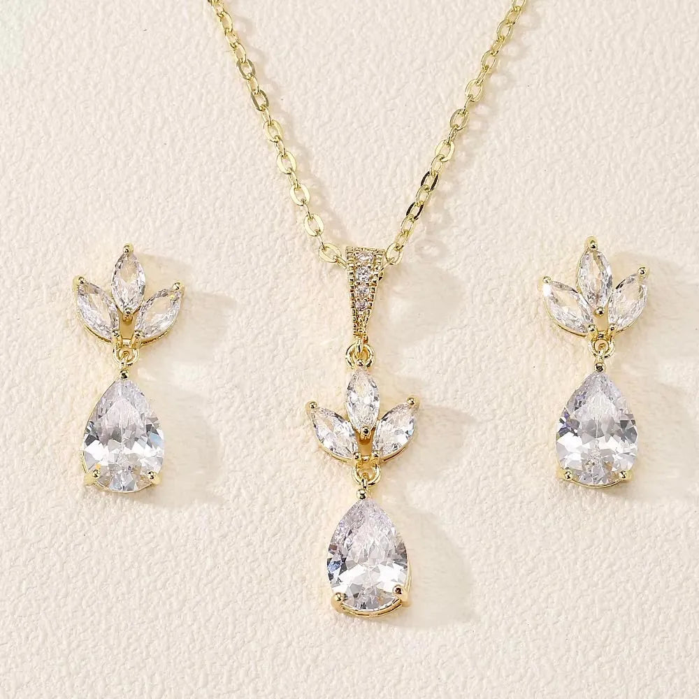 Delicate CZ Bridal Jewelry Set | Wedding Jewelry - Silver & Gold