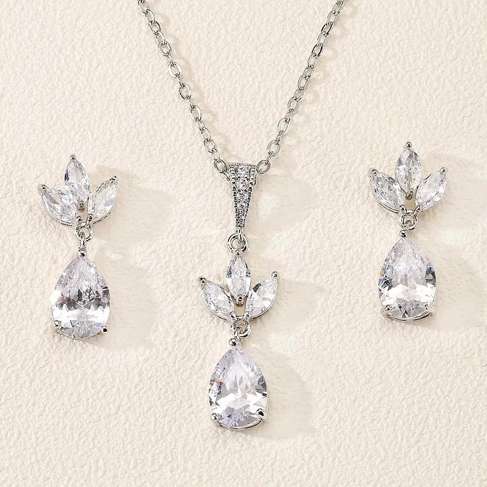 Delicate CZ Bridal Jewelry Set | Wedding Jewelry - Silver & Gold