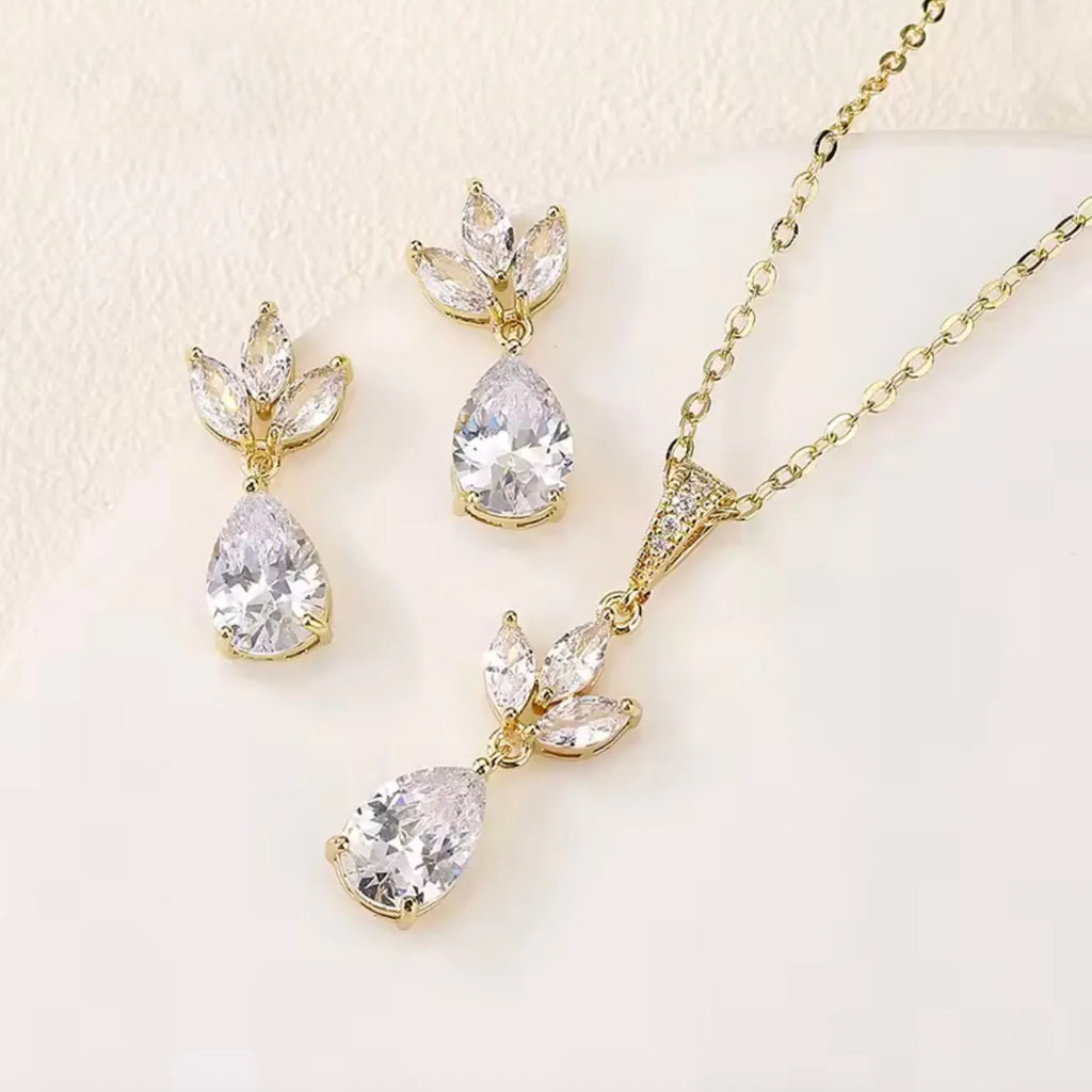Delicate CZ Bridal Jewelry Set | Wedding Jewelry - Silver & Gold