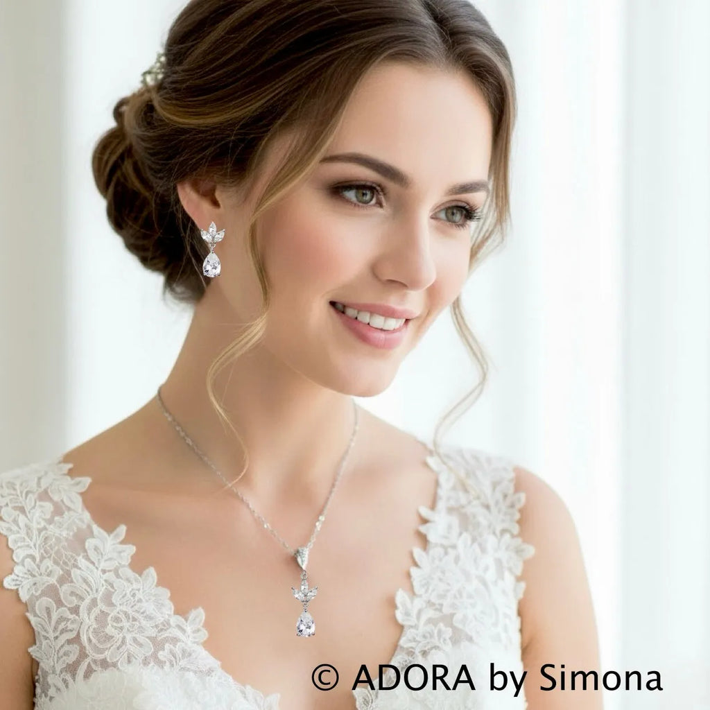 Delicate CZ Bridal Jewelry Set | Wedding Jewelry - Silver & Gold