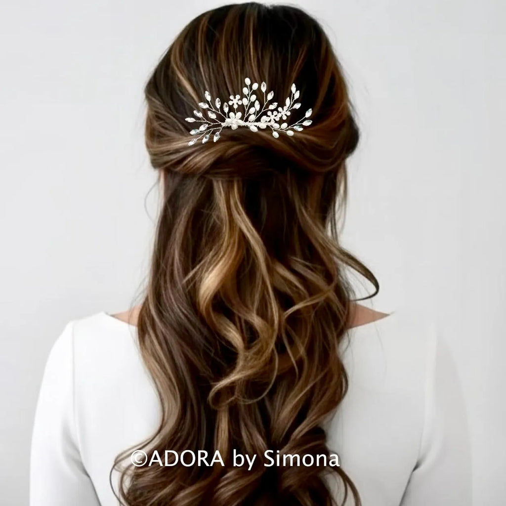 Delicate Pearl & Crystal Bridal Hair Comb | Silver, Gold, Rose Gold