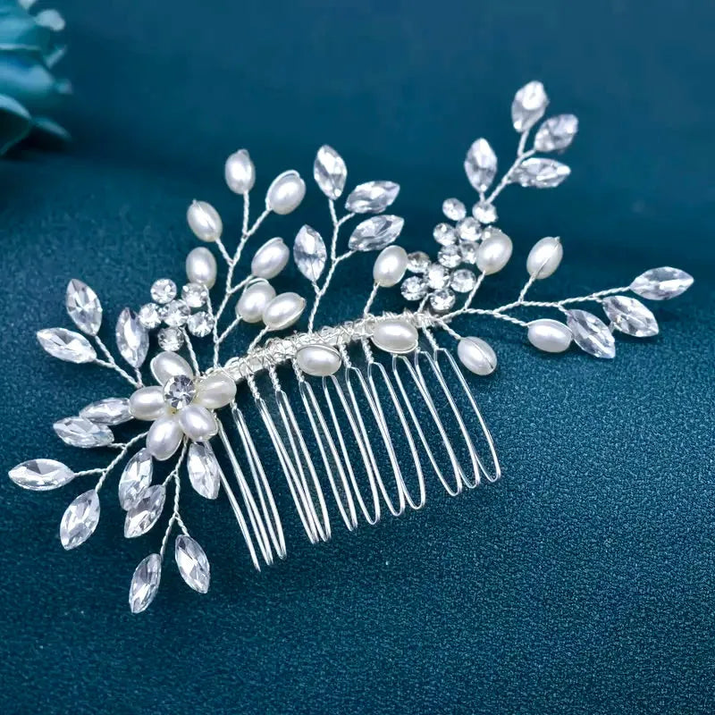 Delicate Pearl & Crystal Bridal Hair Comb | Silver, Gold, Rose Gold