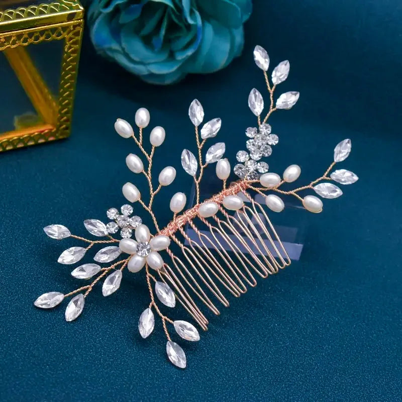 Delicate Pearl & Crystal Bridal Hair Comb | Silver, Gold, Rose Gold