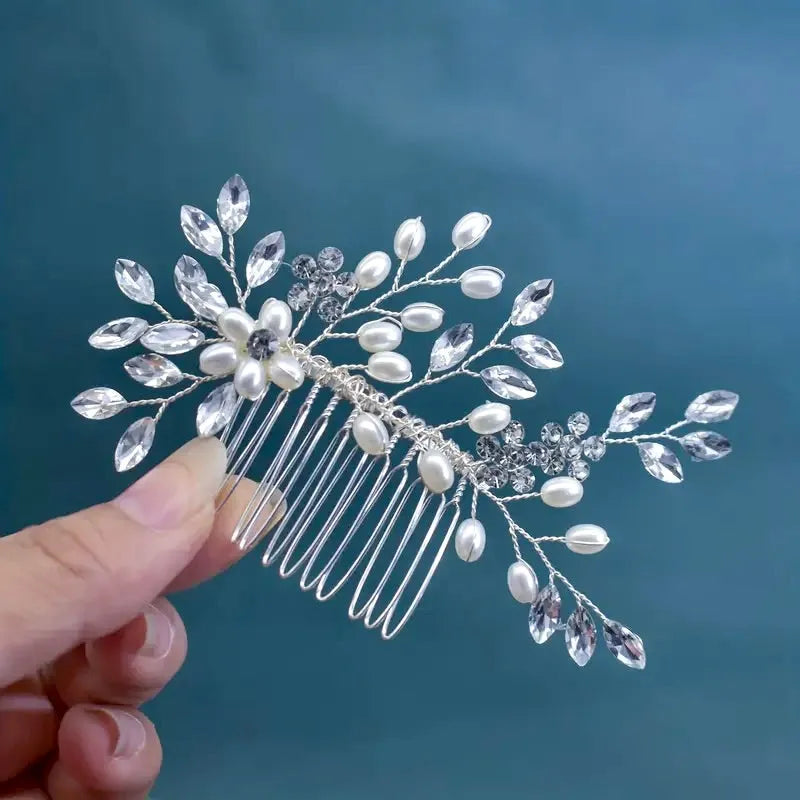 Delicate Pearl & Crystal Bridal Hair Comb | Silver, Gold, Rose Gold