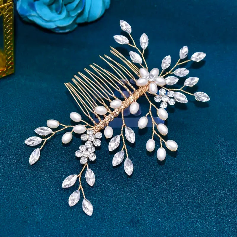 Delicate Pearl & Crystal Bridal Hair Comb | Silver, Gold, Rose Gold
