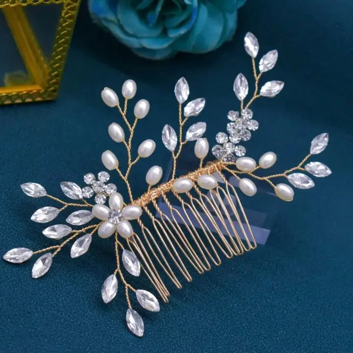 Delicate Pearl & Crystal Bridal Hair Comb | Silver, Gold 