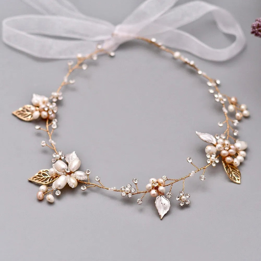 Wedding Hair Accessories - Pearl and Crystal Bridal Headband - Available in Gold and Silver