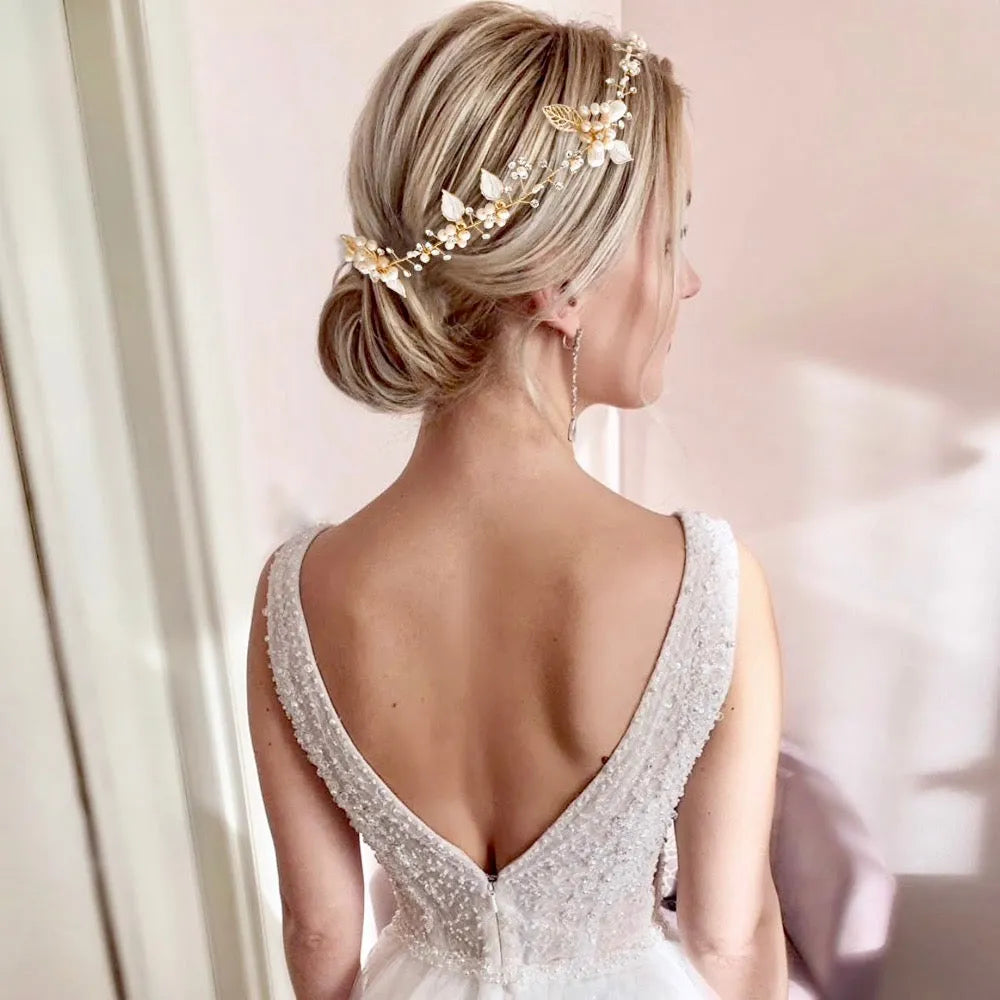 Wedding Hair Accessories - Pearl and Crystal Bridal Headband - Available in Gold and Silver