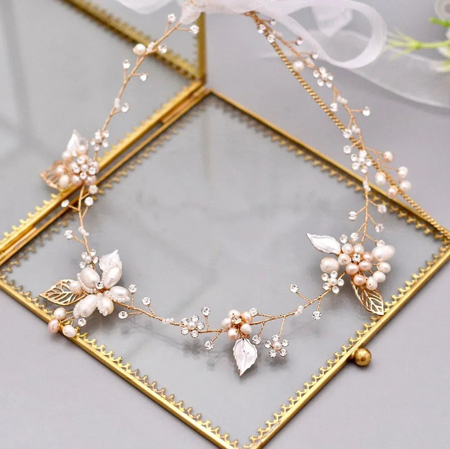 Wedding Hair Accessories - Pearl and Crystal Bridal Headband - Available in Gold and Silver