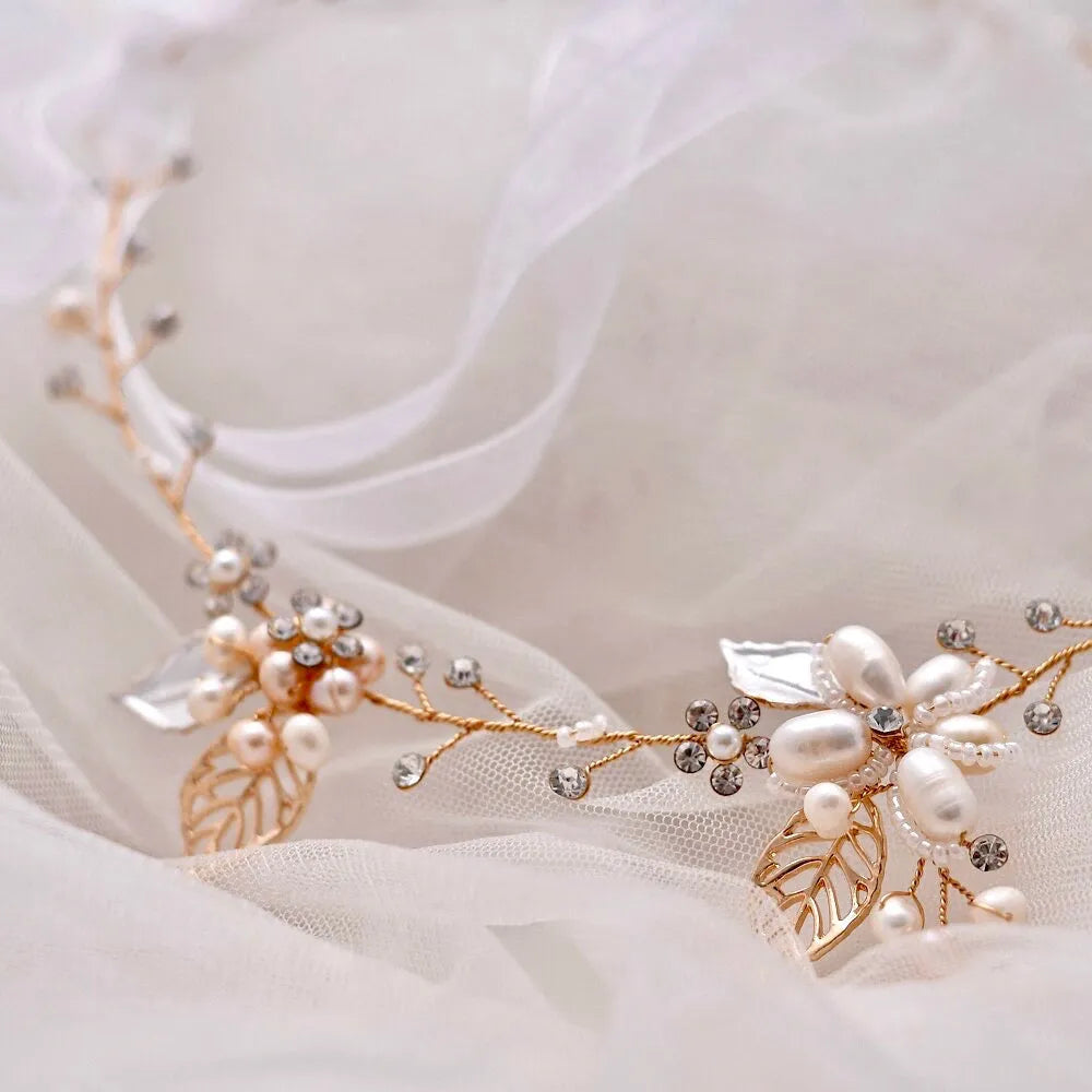 Wedding Hair Accessories - Pearl and Crystal Bridal Headband - Available in Gold and Silver