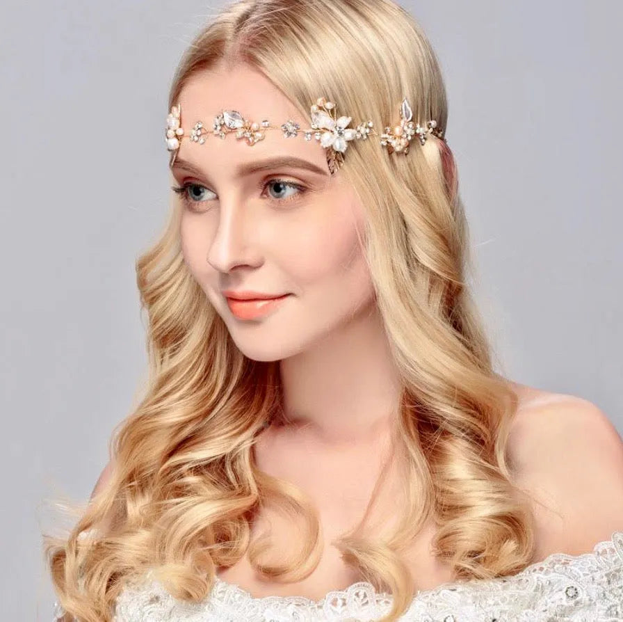 Karisa Pearl & Crystal Bridal Headband Vine – Gold, Silver  display picture 1