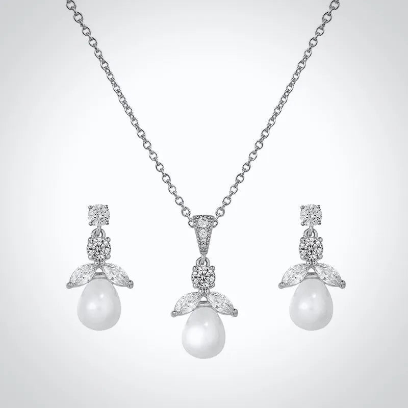 Pearl Wedding Jewelry - Pearl and Cubic Zirconia Jewelry Set - Available in Gold and Silver