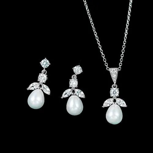 Pearl Wedding Jewelry - Pearl and Cubic Zirconia Jewelry Set - Available in Gold and Silver