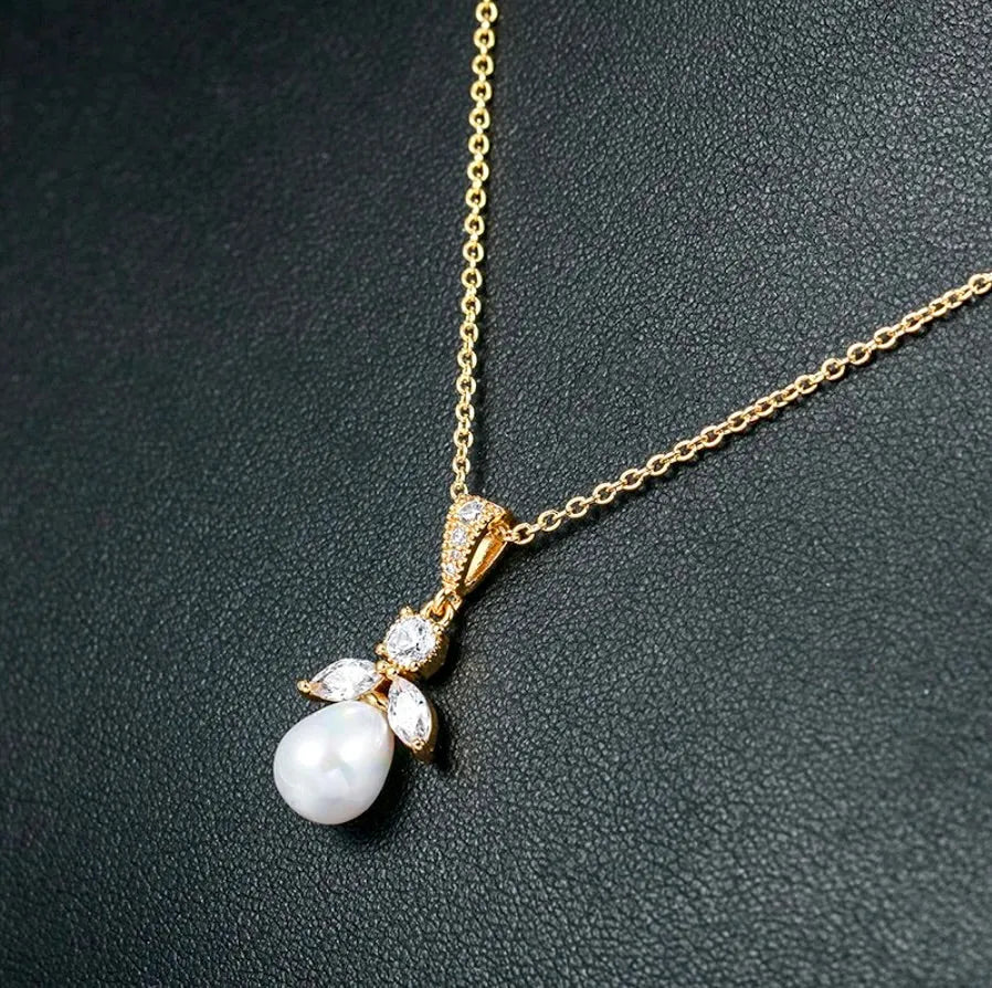 Pearl Wedding Jewelry - Pearl and Cubic Zirconia Jewelry Set - Available in Gold and Silver