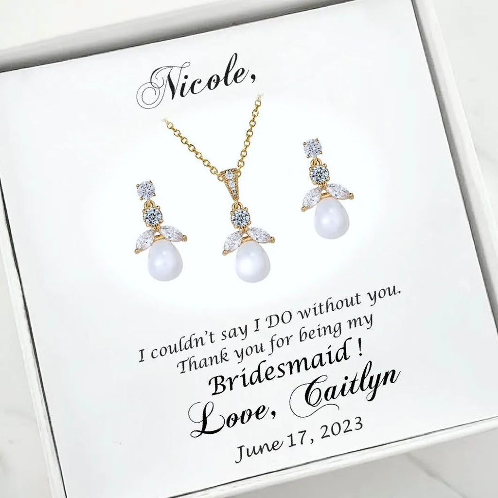 Pearl Wedding Jewelry - Pearl and Cubic Zirconia Jewelry Set - Available in Gold and Silver