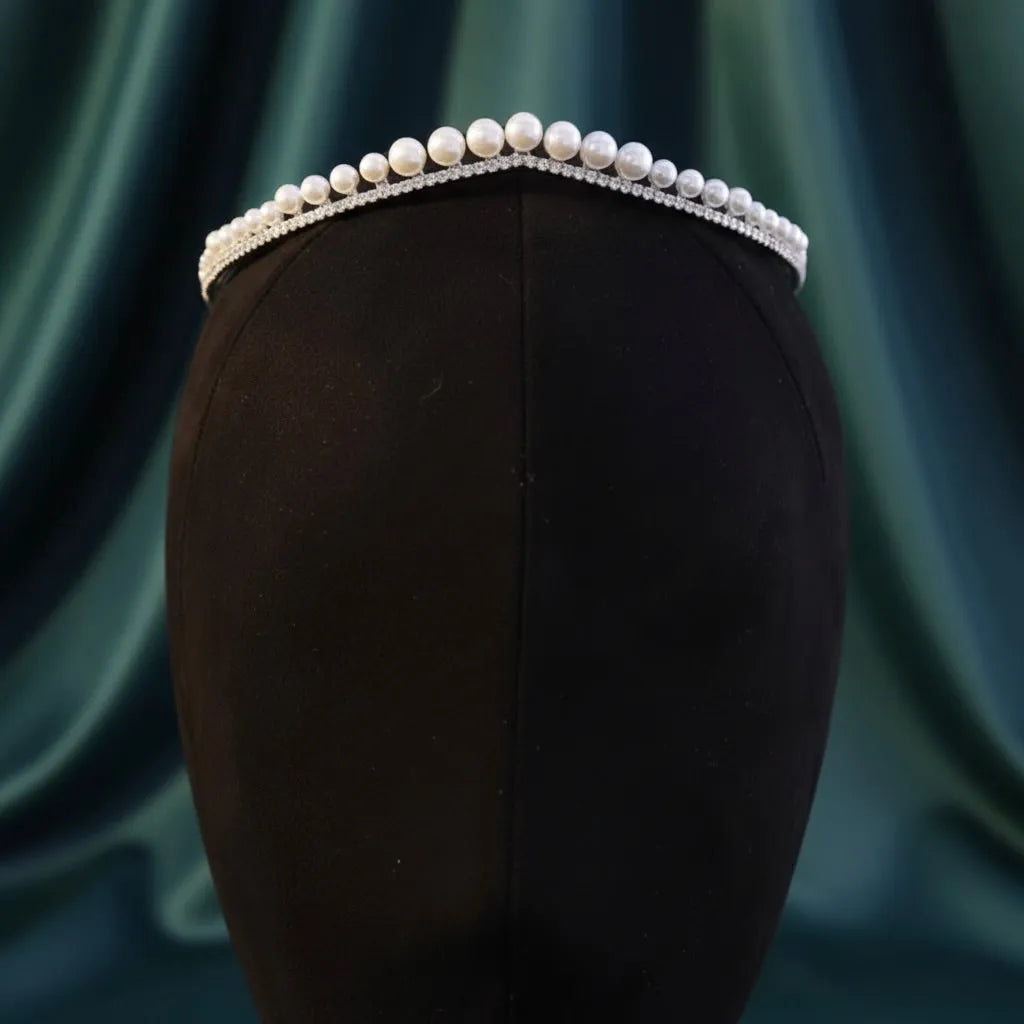 Delicate Pearl & CZ Bridal Tiara | Elegant Silver Wedding Headpiece