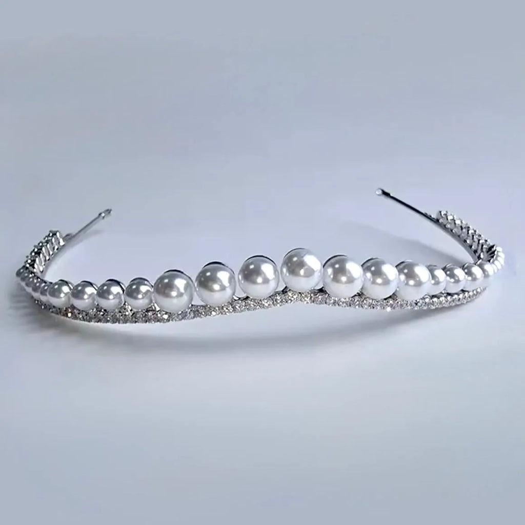 Delicate Pearl & CZ Bridal Tiara | Elegant Silver Wedding Headpiece