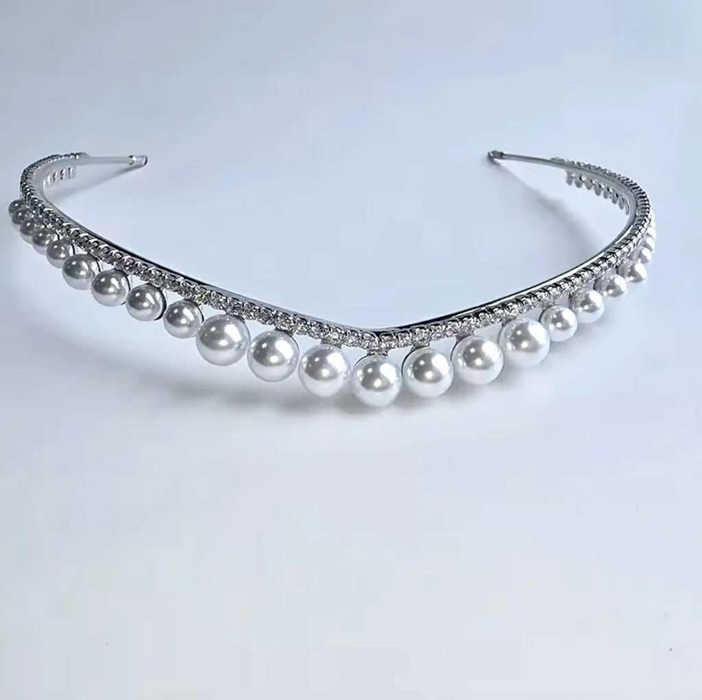 Delicate Pearl & CZ Bridal Tiara | Elegant Silver Wedding Headpiece