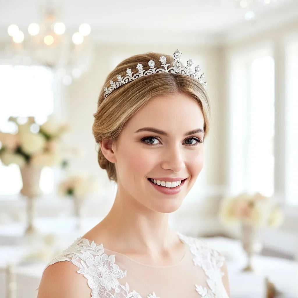 Elegant Cubic Zirconia Bridal Tiara | Minimalist Wedding Crown