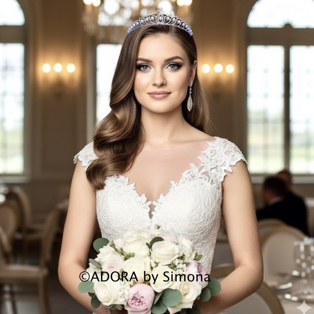 Wedding Hair Accessories - Pearl and Cubic Zirconia Bridal Tiara - Available in Silver and Rose Gold
