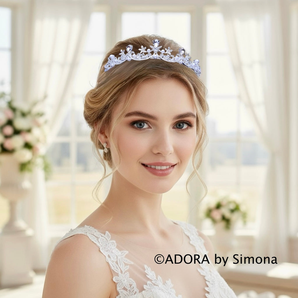Wedding Hair Accessories - Pearl and Cubic Zirconia Bridal Tiara