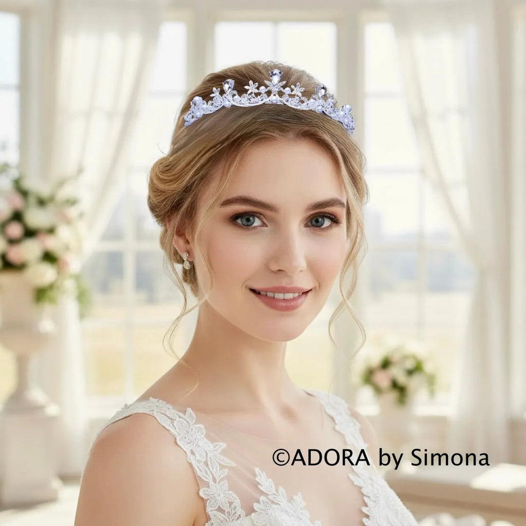 Wedding Hair Accessories - Pearl and Cubic Zirconia Bridal Tiara