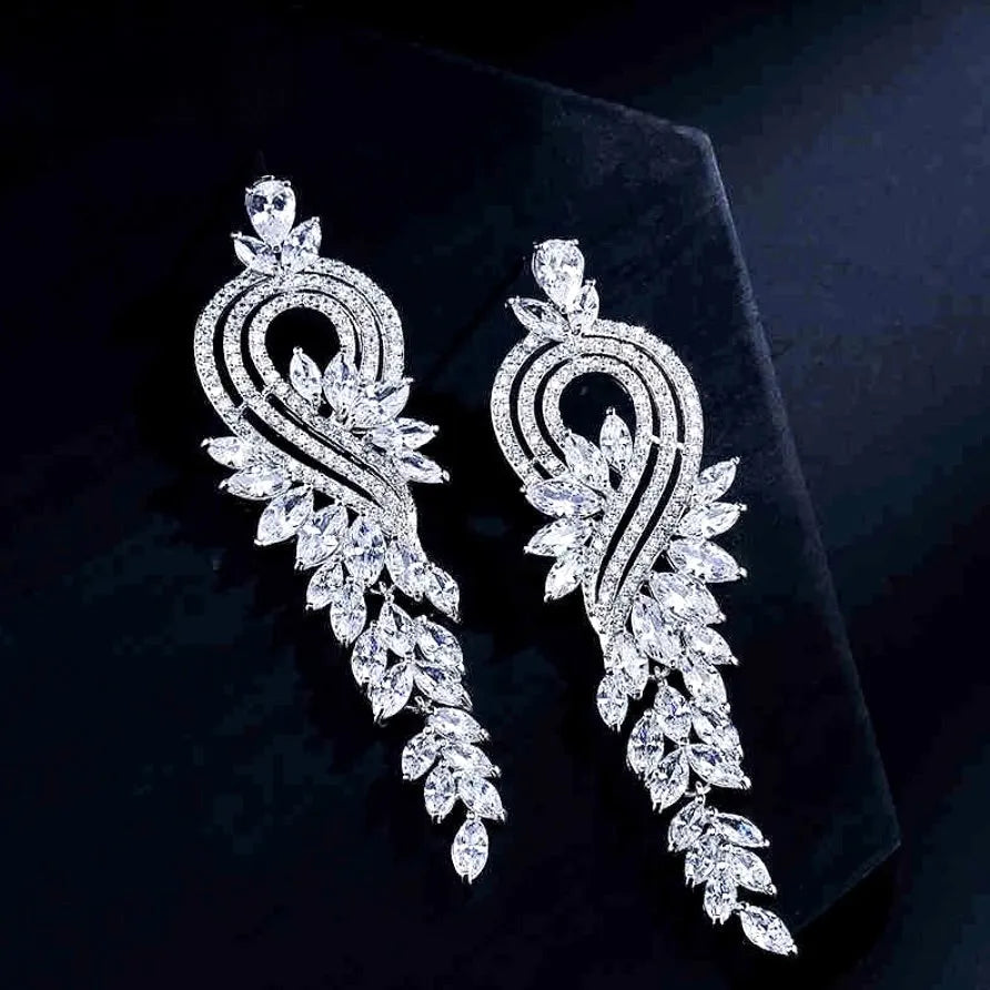Wedding Jewelry - Silver Cubic Zirconia Bridal Earrings