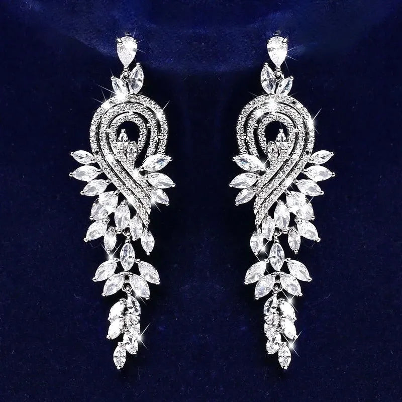 Wedding Jewelry - Silver Cubic Zirconia Bridal Earrings