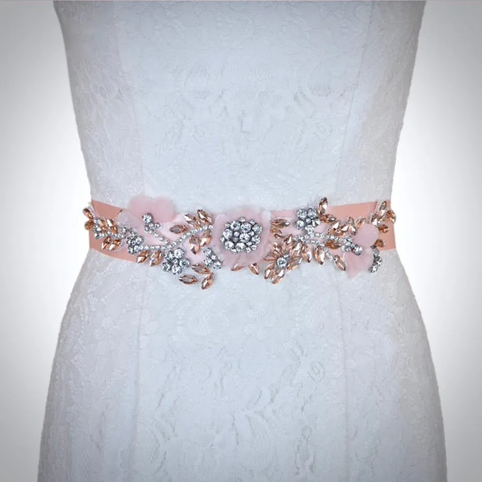 Wedding Accessories - Silk Flowers Blush Bridal Belt/Sash