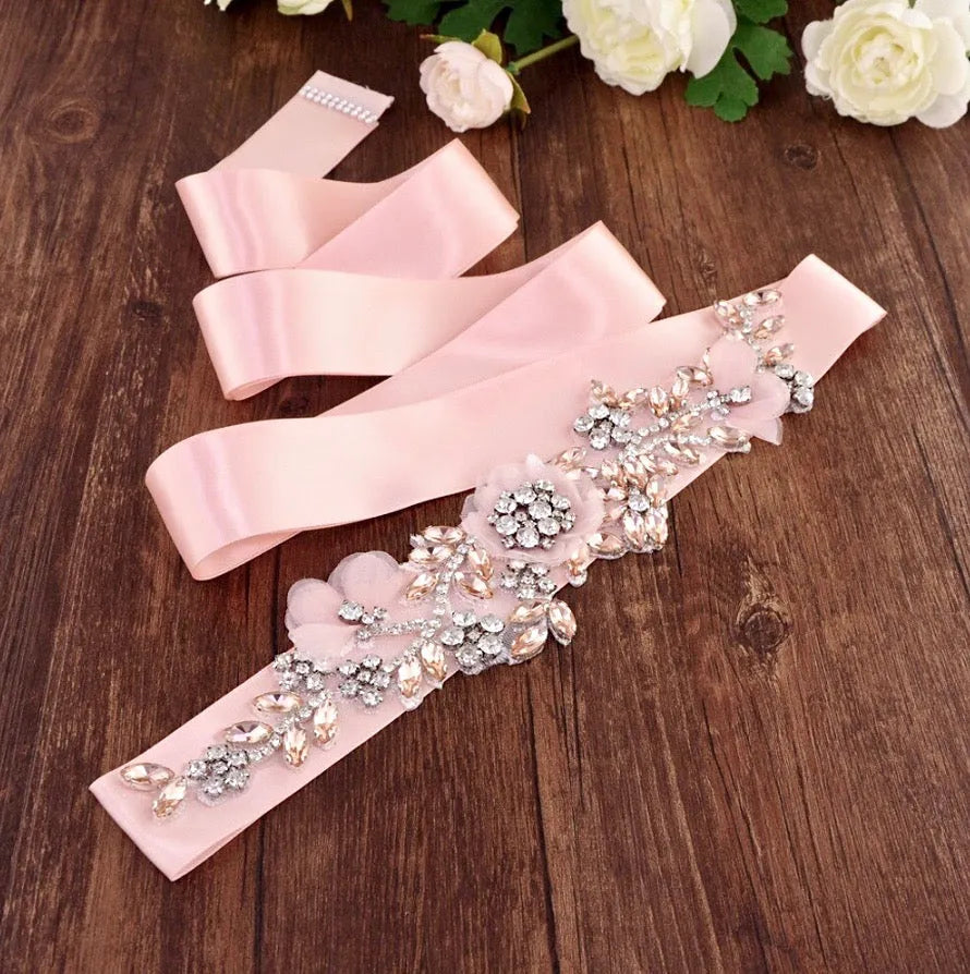 rose gold sash for wedding dress Luxurious Crystals Pearls Rose Gold Bridal Sash main image 1