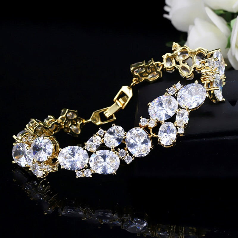 Elegant CZ Bridal Bracelet – Silver & Gold Modern Wedding Design