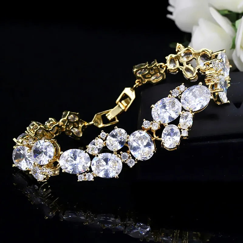 Elegant CZ Bridal Bracelet – Silver & Gold Modern Wedding Design