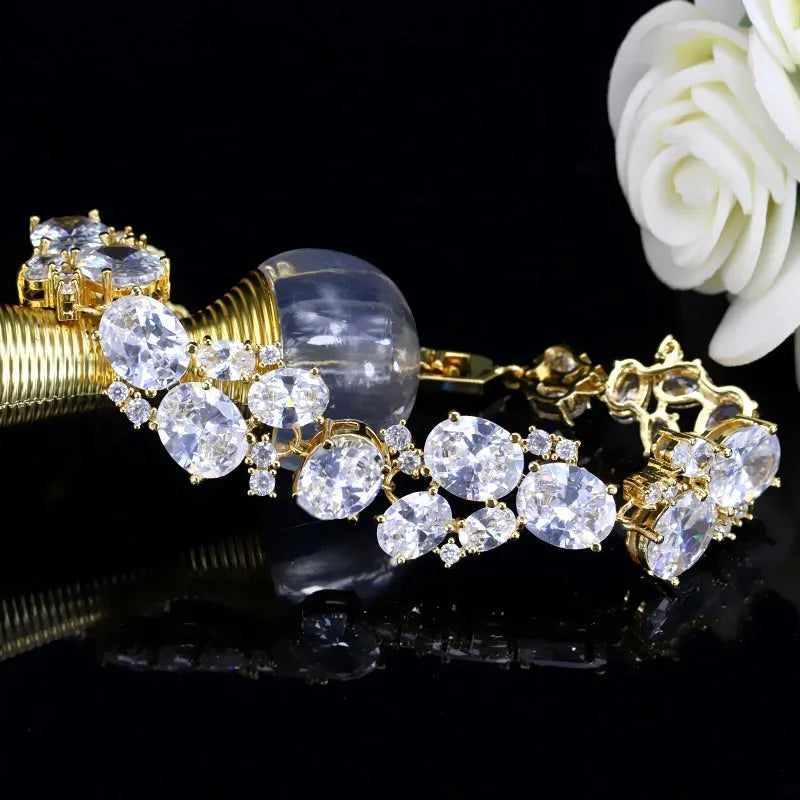 Elegant CZ Bridal Bracelet – Silver & Gold Modern Wedding Design