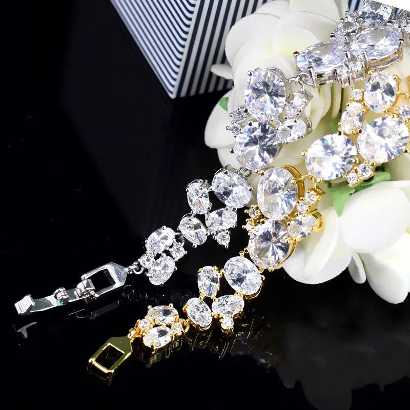 Elegant CZ Bridal Bracelet – Silver & Gold Modern Wedding Design