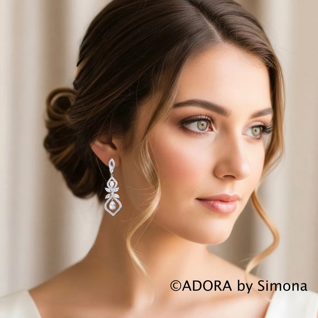 Wedding Jewelry - Elegant Silver Cubic Zirconia Bridal Earrings
