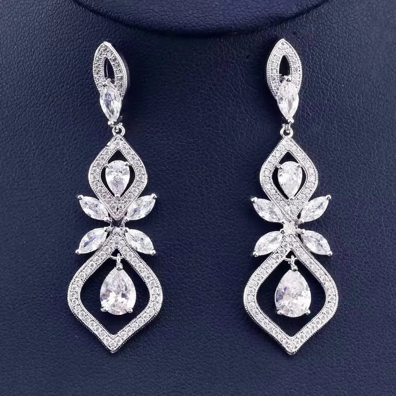 Wedding Jewelry - Elegant Silver Cubic Zirconia Bridal Earrings