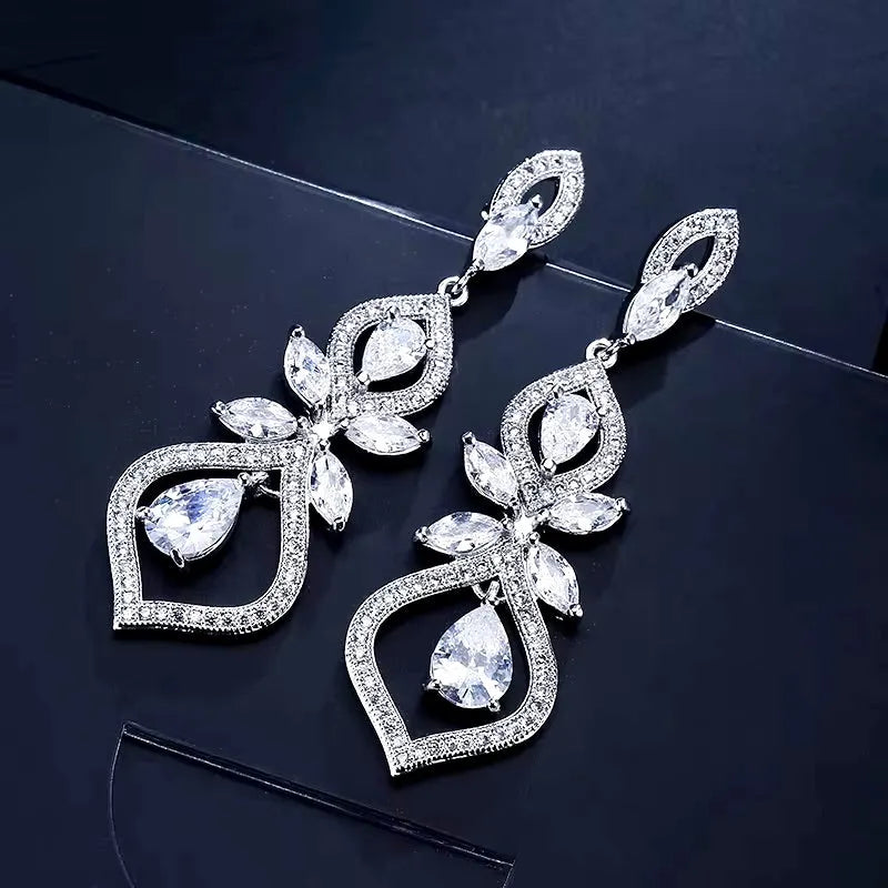 Wedding Jewelry - Elegant Silver Cubic Zirconia Bridal Earrings