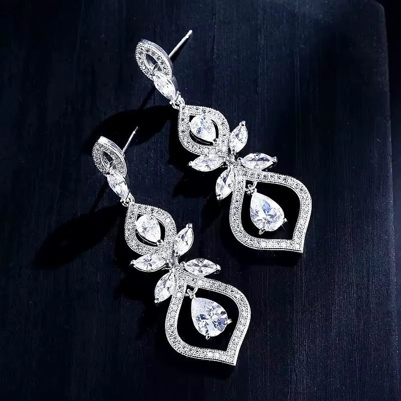Wedding Jewelry - Elegant Silver Cubic Zirconia Bridal Earrings