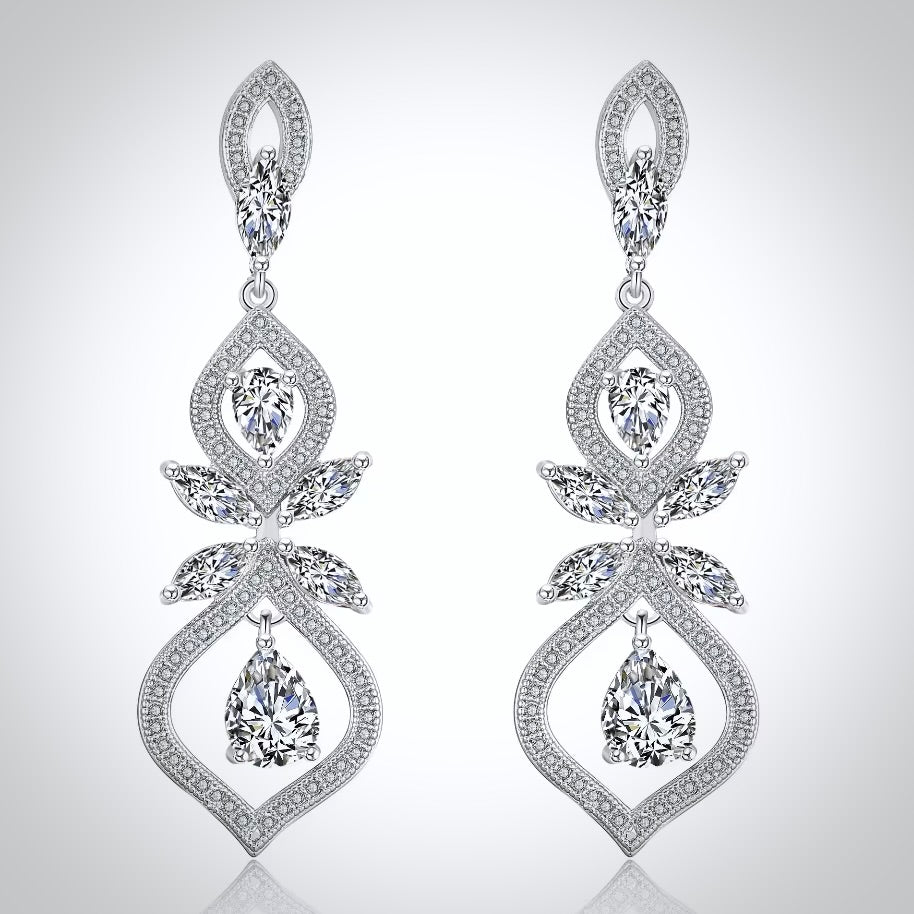 Wedding Jewelry - Elegant Silver Cubic Zirconia Bridal Earrings