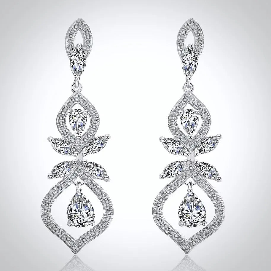 Wedding Jewelry - Elegant Silver Cubic Zirconia Bridal Earrings