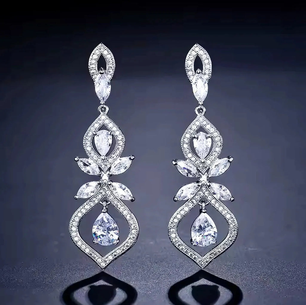 Wedding Jewelry - Elegant Silver Cubic Zirconia Bridal Earrings