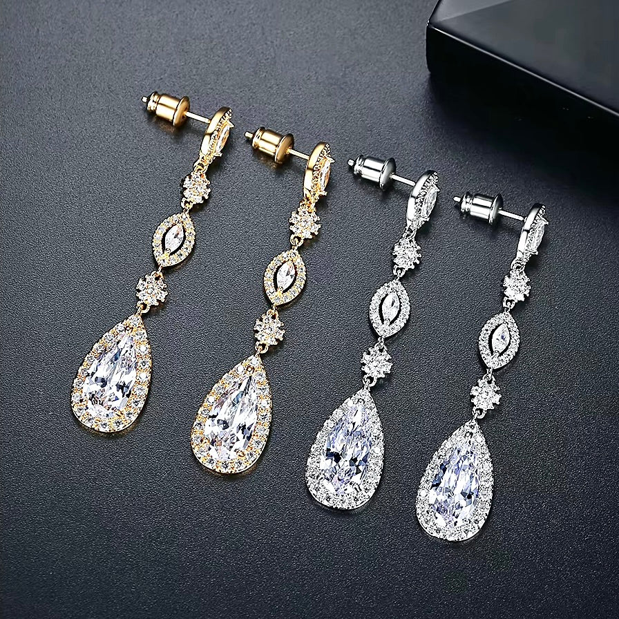 Statement Wedding Jewelry | CZ Bridal Earrings - Silver & Gold