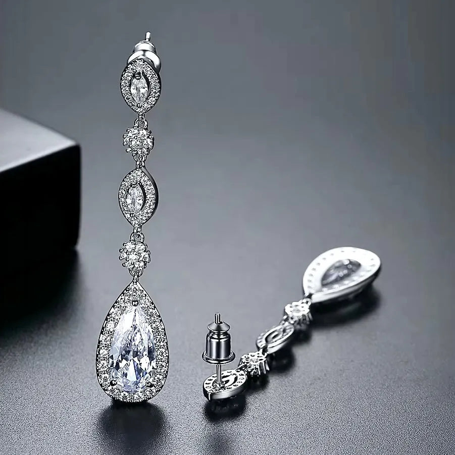 Statement Wedding Jewelry | CZ Bridal Earrings - Silver & Gold