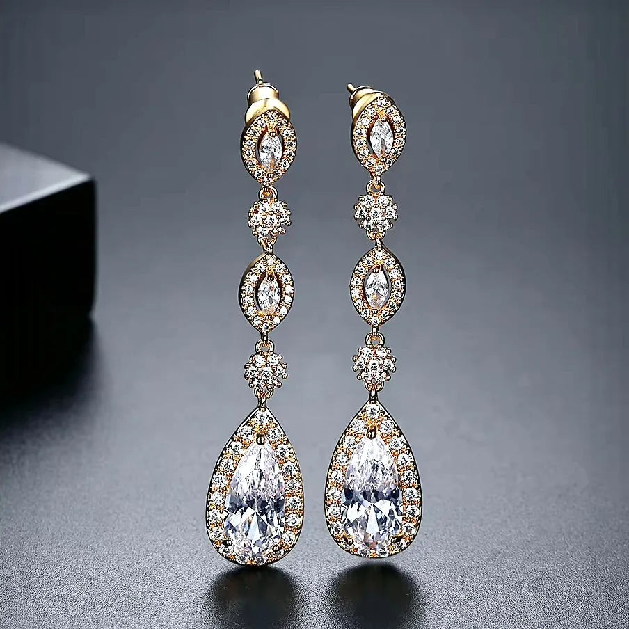 Statement Wedding Jewelry | CZ Bridal Earrings - Silver & Gold