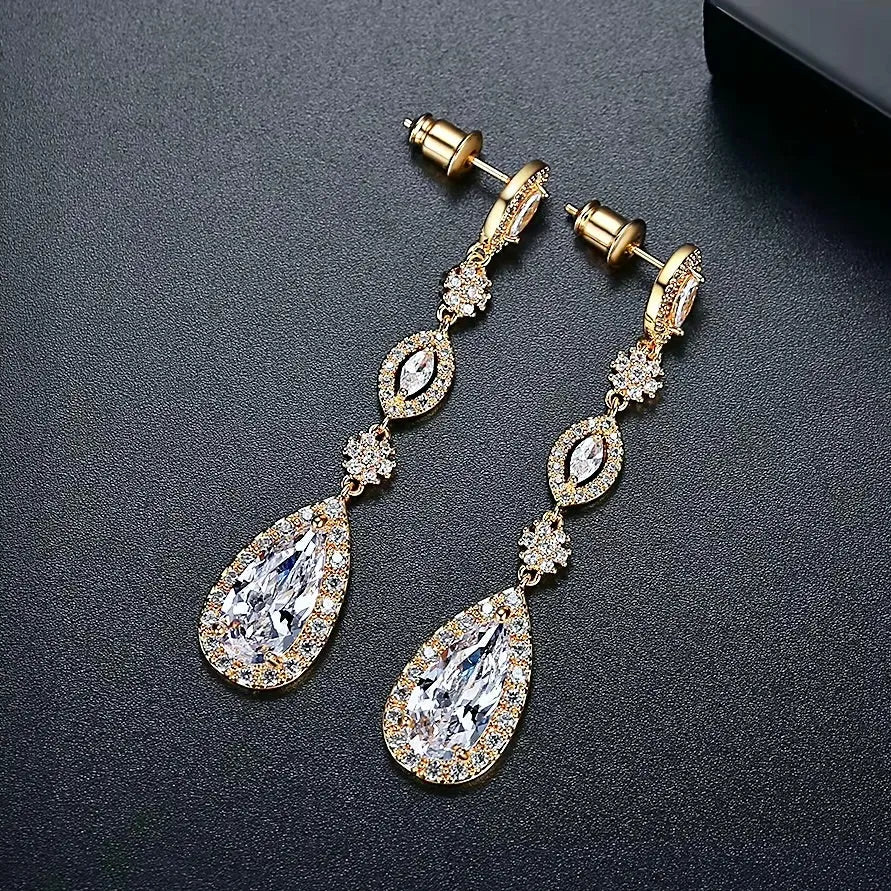 Statement Wedding Jewelry | CZ Bridal Earrings - Silver & Gold
