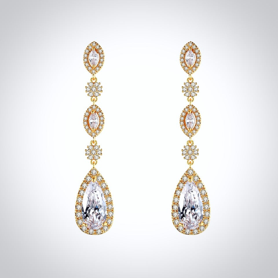 Statement Wedding Jewelry | CZ Bridal Earrings - Silver & Gold
