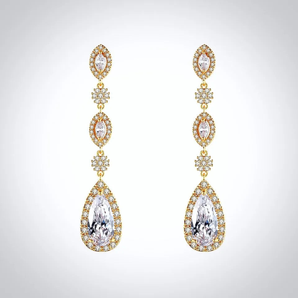 Statement Wedding Jewelry | CZ Bridal Earrings - Silver & Gold